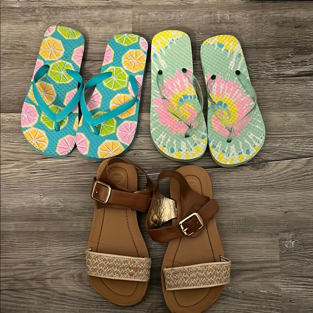 Kids Colorful Flip Flops and Brown Sandals Bundle